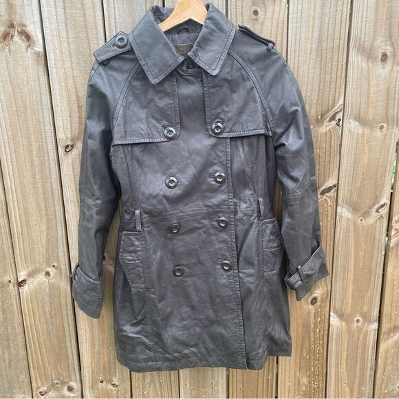 💛 Velez Leather Dark Trench Coat Columbian Designer - Picture 1 of 7